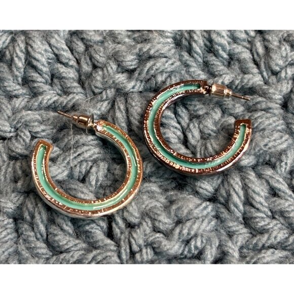 Aqua Green Silvertone Open Hoop Earrings 1 inch - Picture 2 of 2